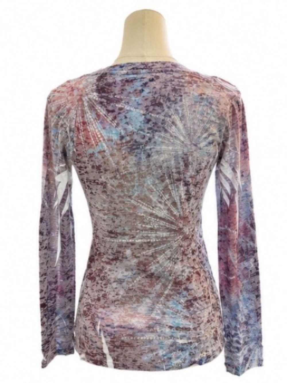 prAna Burnout Long Sleeve V-Neck Top Purple Blue Abstract Print Women’s Medium - Picture 3 of 5